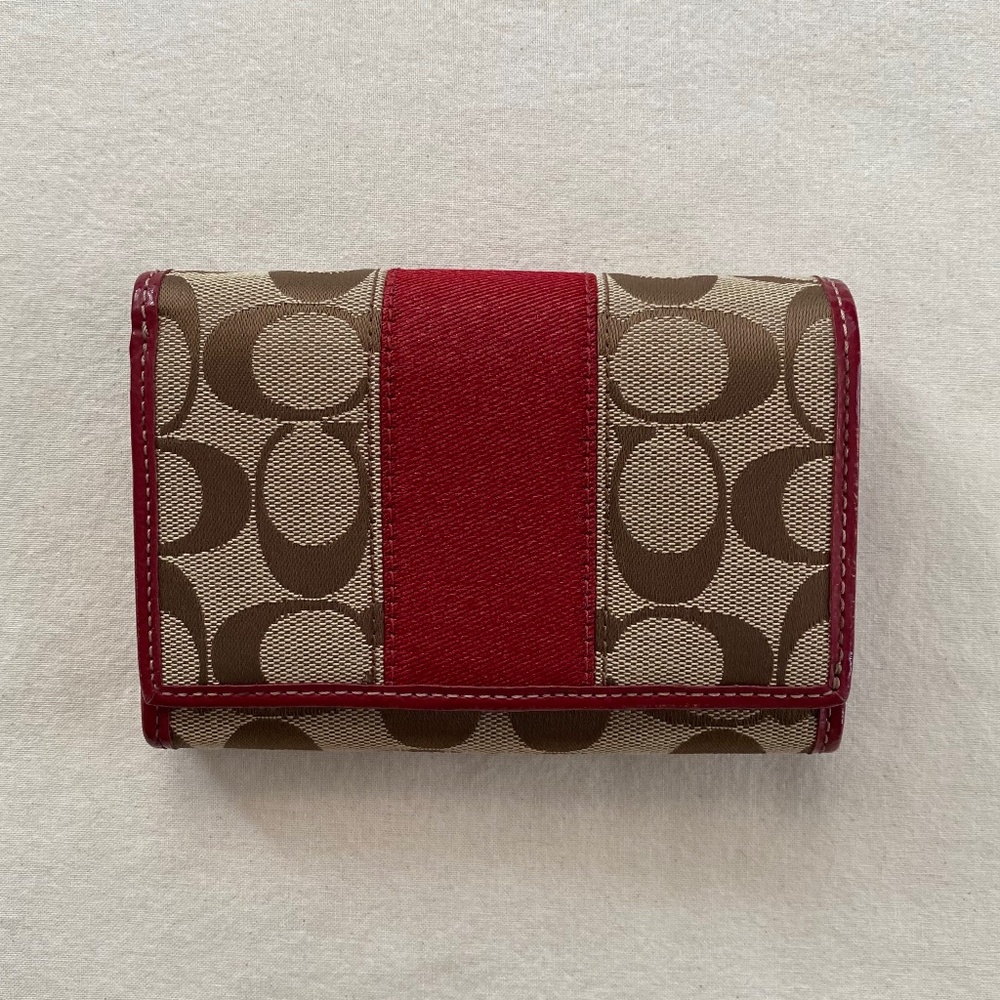 Coach Signature Bifold Wallet - Beige & Red